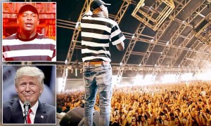 Degenerate lowlifes YG and Nipsey Hussle perform "F--- Donald Trump" in front of smelly hipsters at Coachella